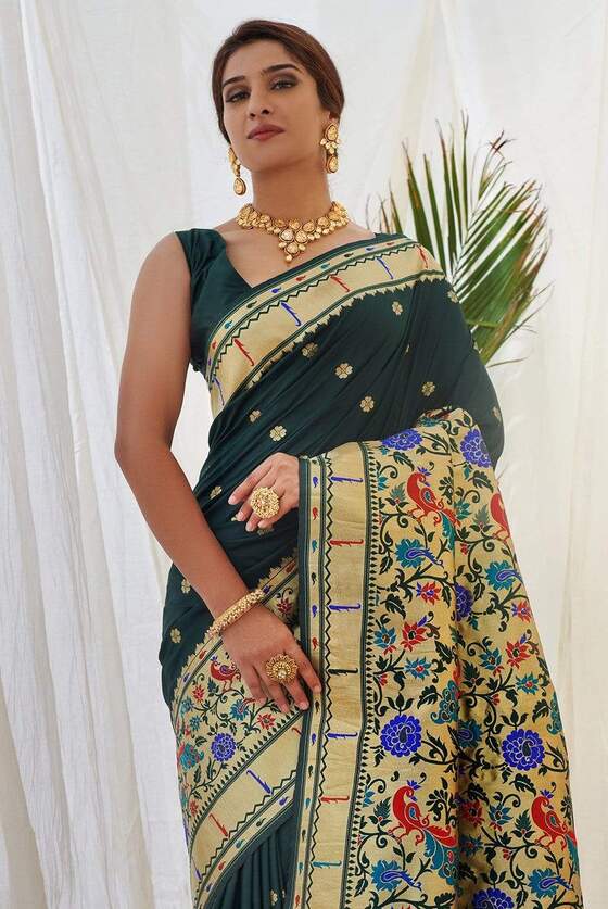 Moss Green Paithani Saree