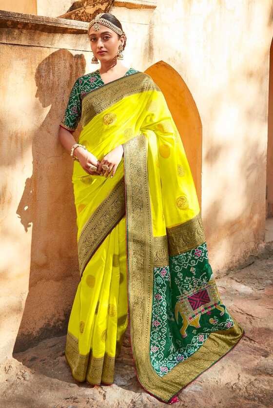 Lime Green Banarasi Patola Saree