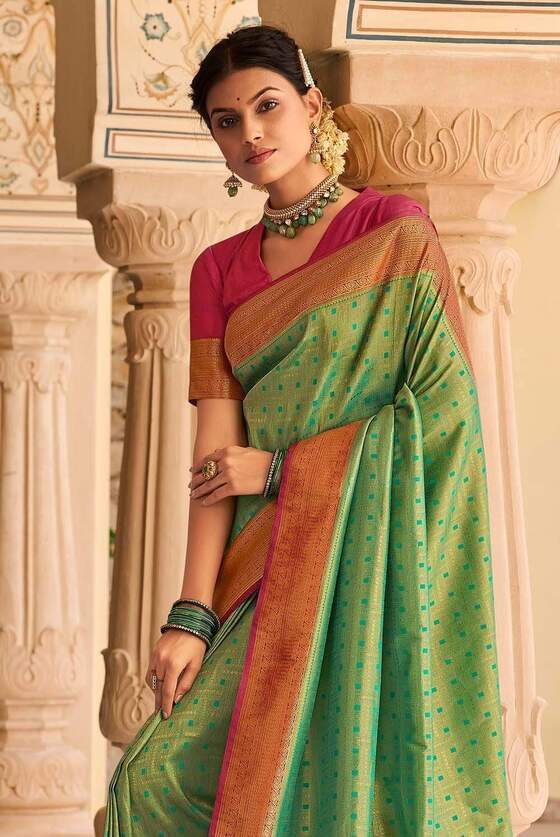 Jade Green Woven Kanjivaram Silk Saree