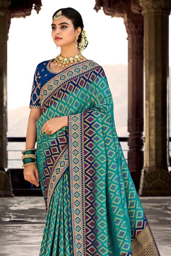 Azure Blue Dola Silk Saree