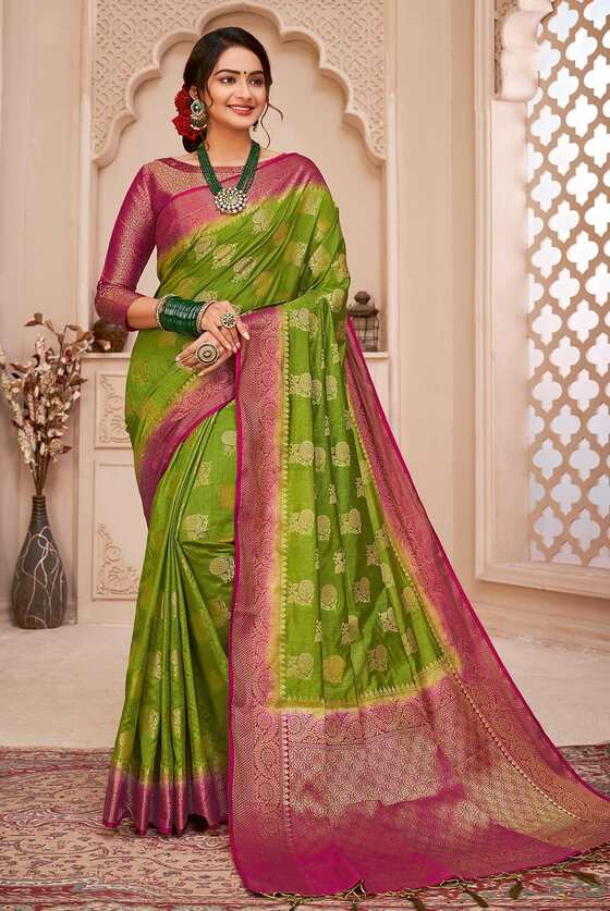 Kelly Green Banarasi Saree