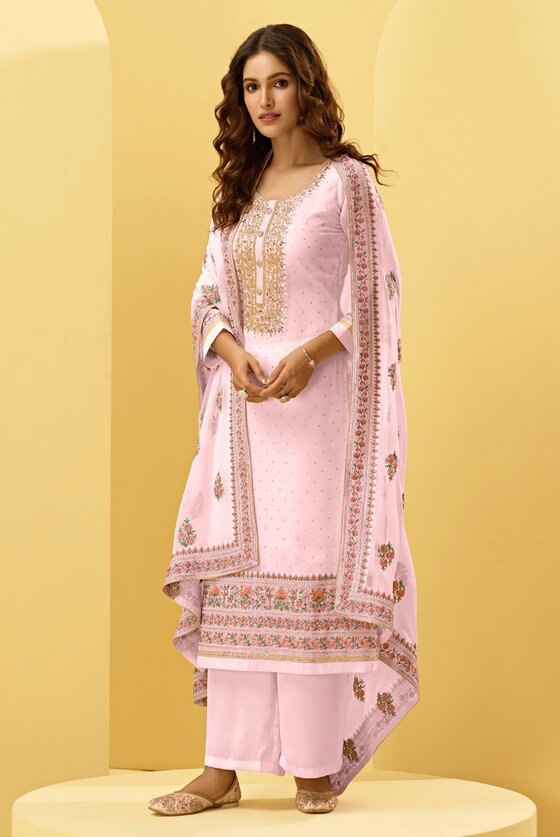 Power Pink Heavy Embroidered Unstitched Dress Material