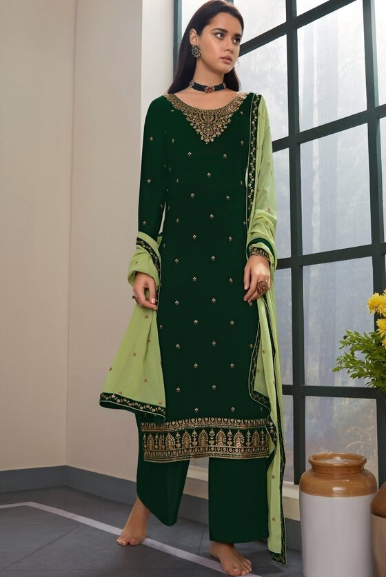 Dark Green Georgette Embroidered Anarkali Suit