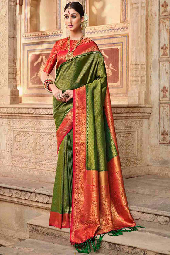 Sap Green Woven Kanjivaram Silk Saree