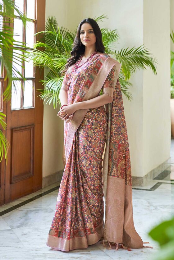 Light Purple Kashmiri Silk Digital Printed Saree