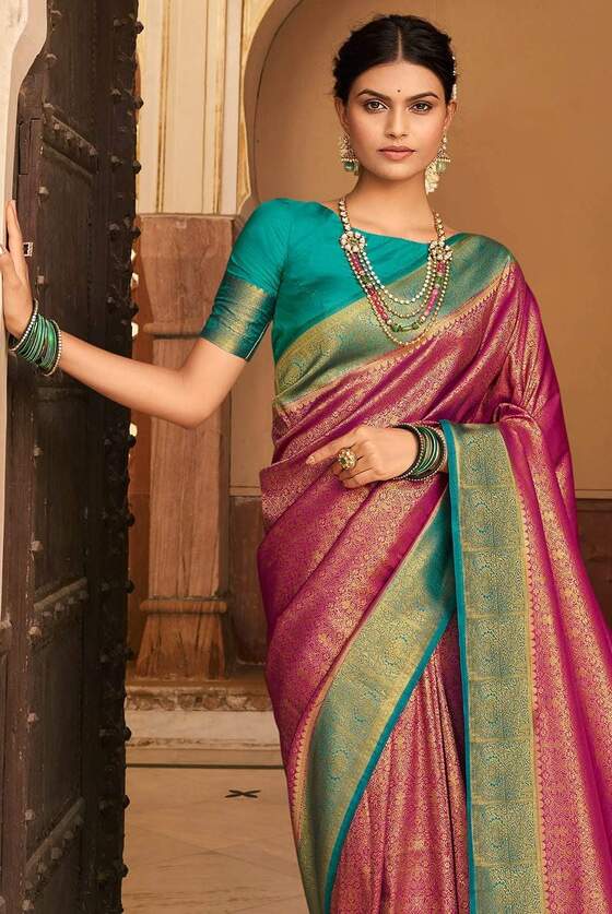 Magenta Pink Woven Kanjivaram Silk Saree