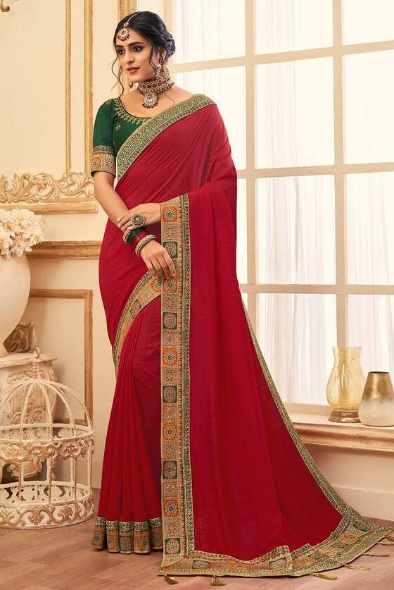 Scarlet Red South Silk Saree