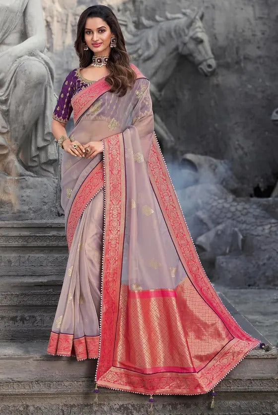 Lavender Purple Organza Silk Woven Saree