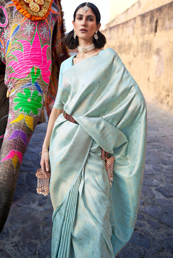 Frost Blue Soft Handloom Weave Kanjivaram Silk Saree