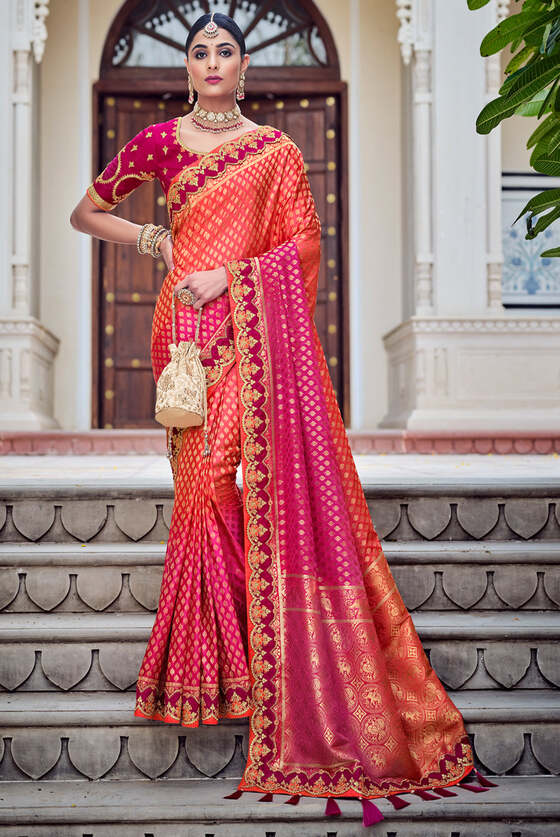 Pink Exclusive Designer Banarasi Saree With Embroidered Blouse