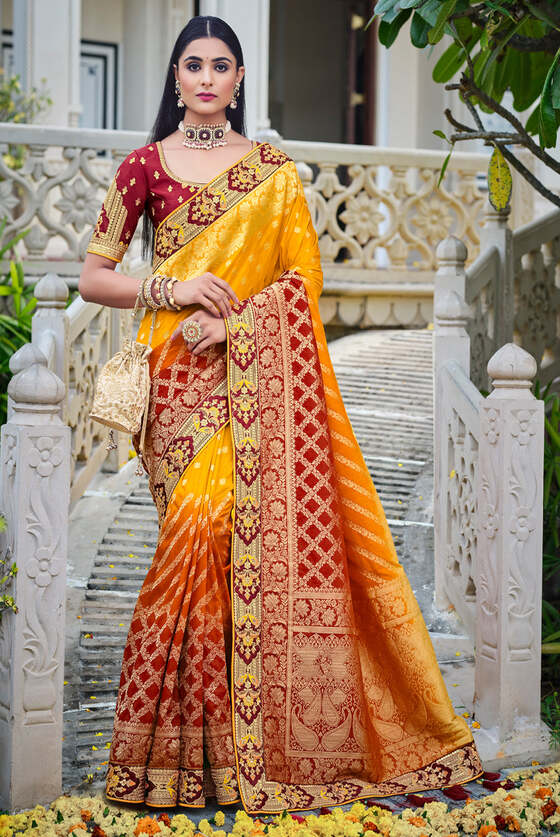 Yellow Exclusive Designer Banarasi Saree With Embroidered Blouse