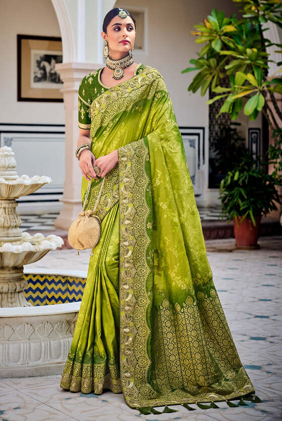 Green Exclusive Designer Banarasi Saree With Embroidered Blouse