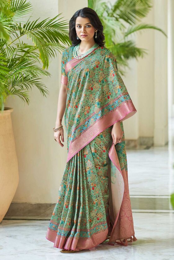 Green Kashmiri Silk Digital Printed Saree