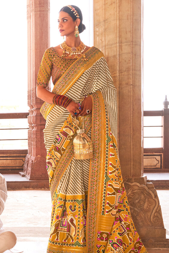 Royal Yellow Woven Patola Silk Saree With Heavy Border