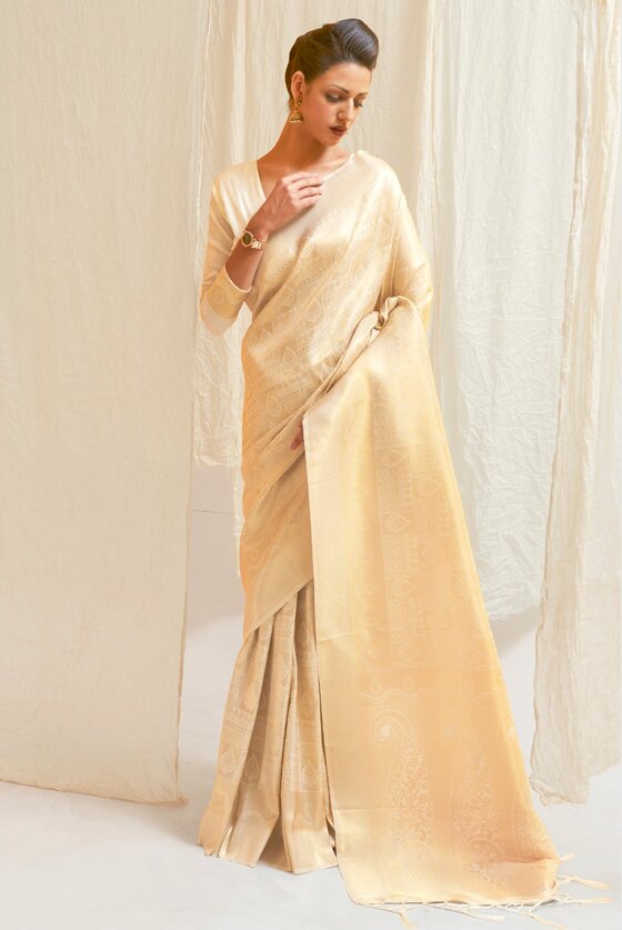 Golden Ivory Woven Kanjivaram Saree