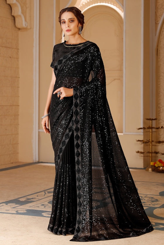 Black Georgette Sequinned Saree