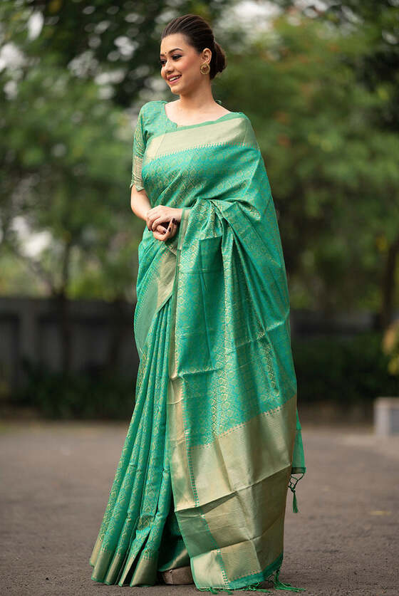 Spring Green Zari Woven Banarasi Silk Saree