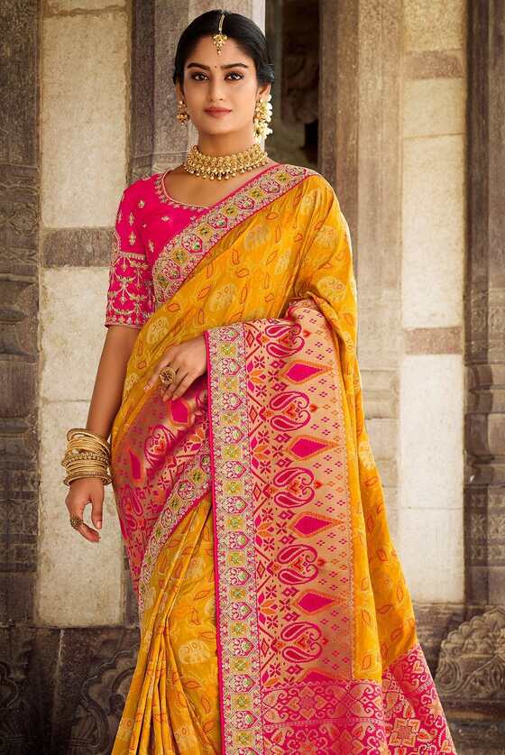 Bright Yellow Dola Silk Saree