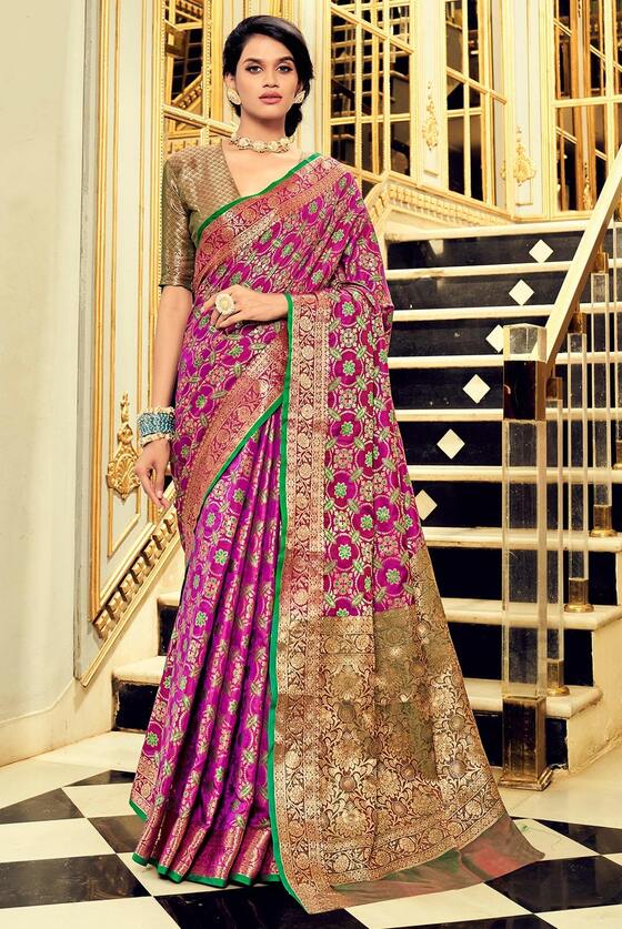 Purple Art Silk Woven Patola Banarasi Saree