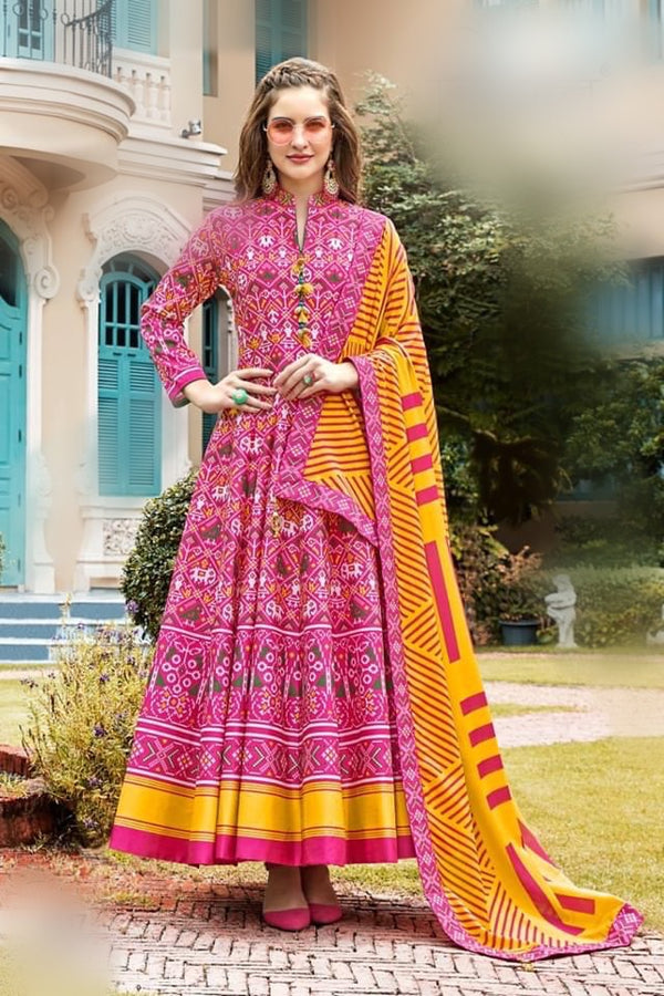 Trendy Patola print gown to enhance your beauty..