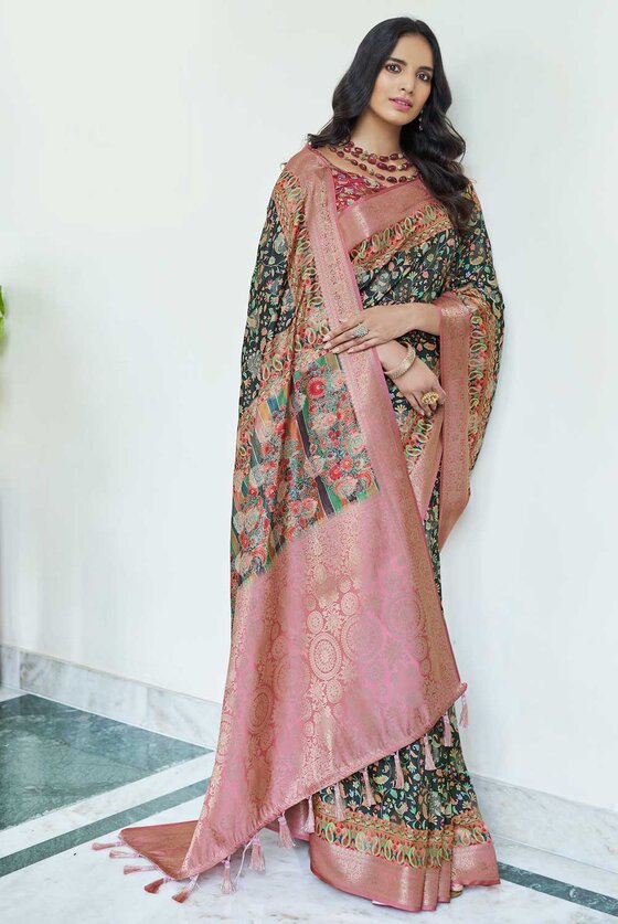 Black Kashmiri Silk Digital Printed Saree