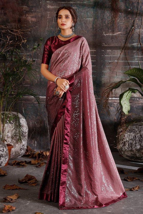 Pink Shaded Crepe Sequinned Saree