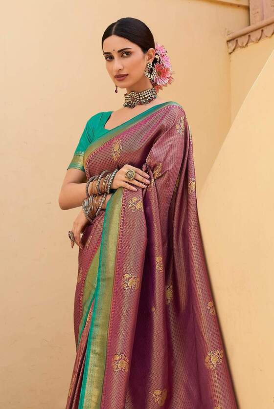 Grape Purple Woven Kanjivaram Silk Saree