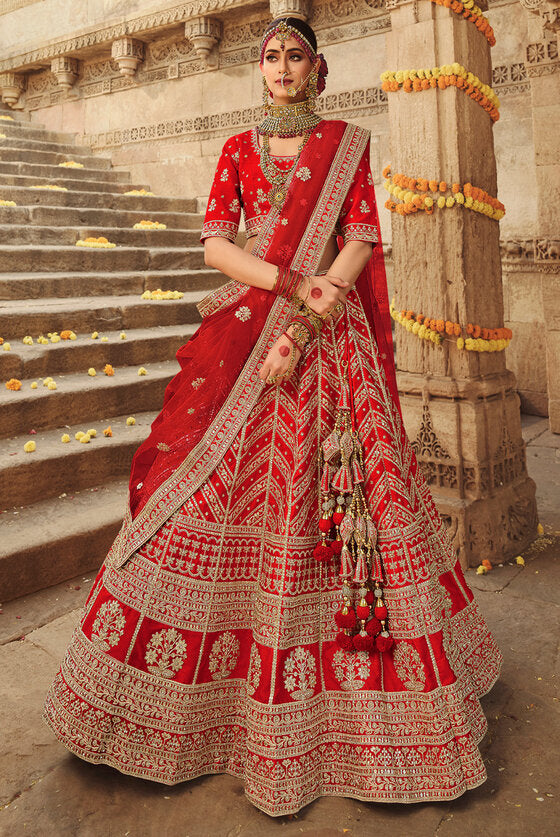 Bridal Red Heavy Embroidered Bridal Lehenga