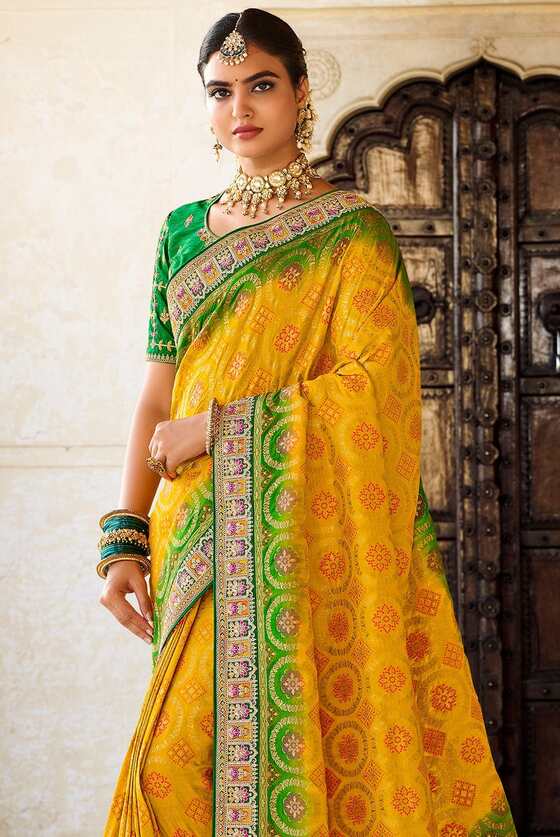 Marigold Yellow Dola Silk Saree