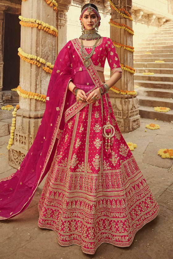 Cranberry Pink Heavy Embroidered Bridal Lehenga