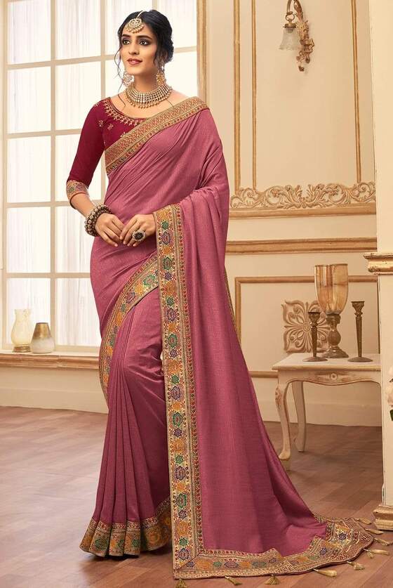 Taffy Pink South Silk Saree