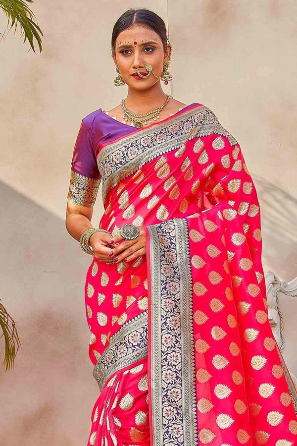 Desire red zari butta banarsi silk saree