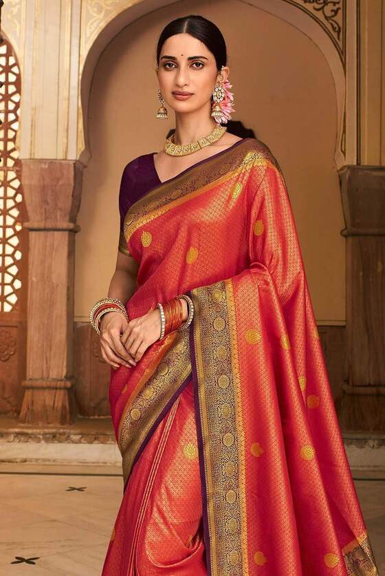 Crimson Red Woven Kanjivaram Silk Saree