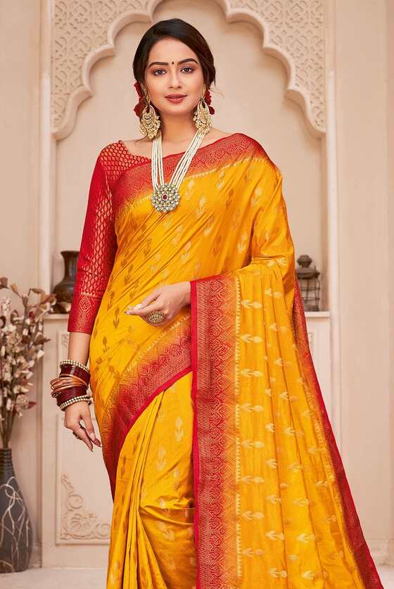 Deandelion Yellow Banarasi Saree