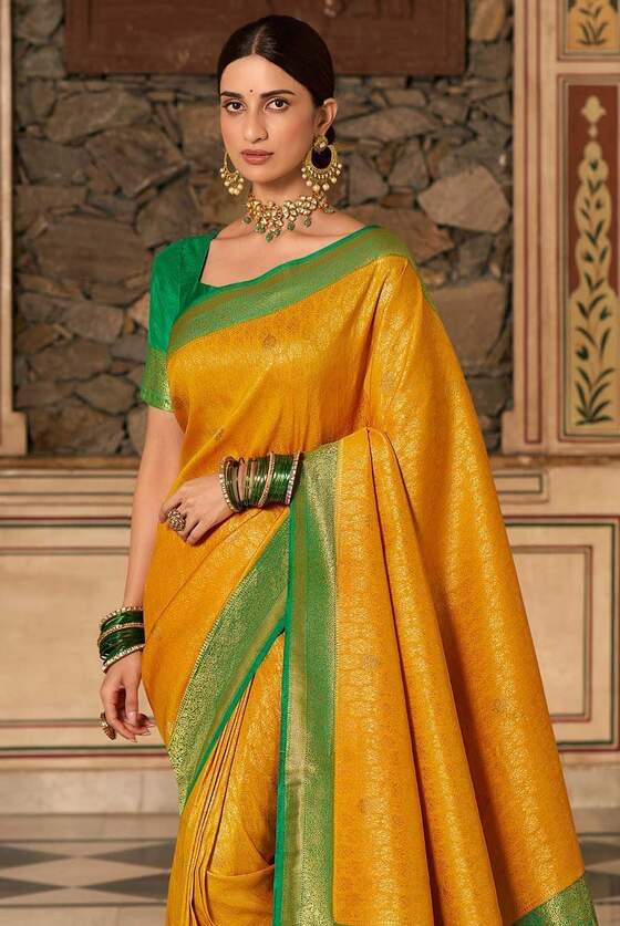 Canary Gold Woven Kanjivaram Silk Saree