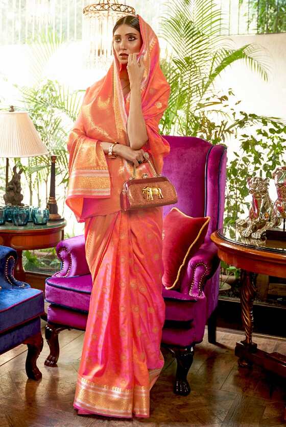 Peach Zari Weaving Kanjivaram Silk Saree