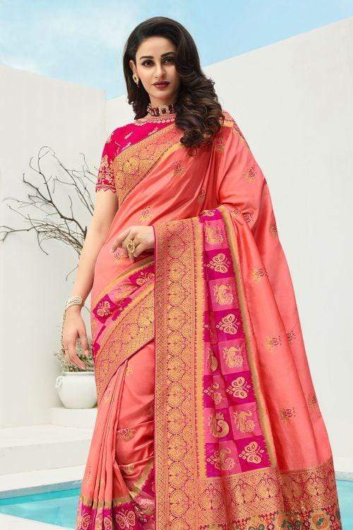 Beautiful Rouge Pink Designer Banarasi Saree