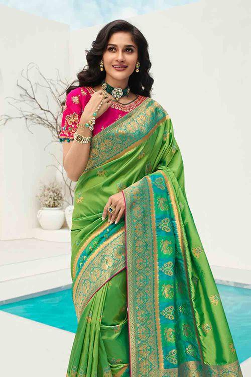 Beautiful Pastel Green Designer Banarasi Saree