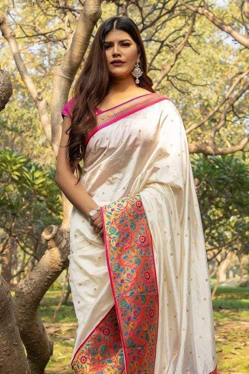 Off White Broad Border Paithani Saree