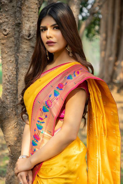 Honey Yellow Broad Border Paithani Saree