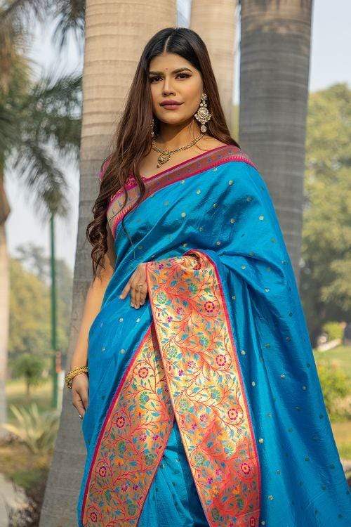Sapphire Blue Broad Border Paithani Saree