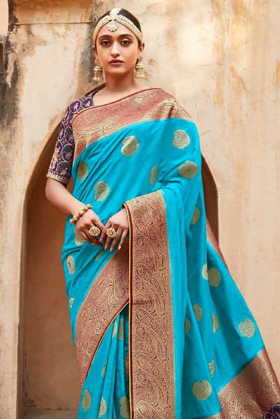 Salvia Blue Banarasi Patola Saree