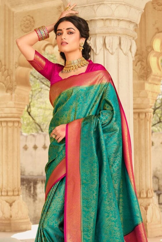 Teal Blue Kanjivaram Saree