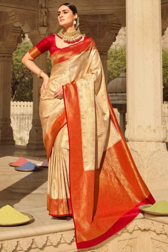 Cream Kanjivaram Saree