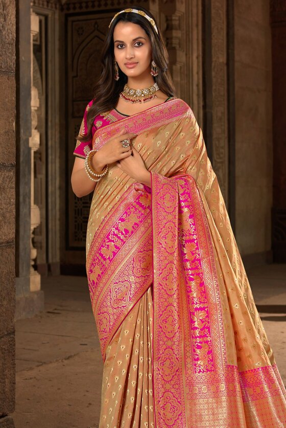 Latte Beige Banarasi Patola Saree