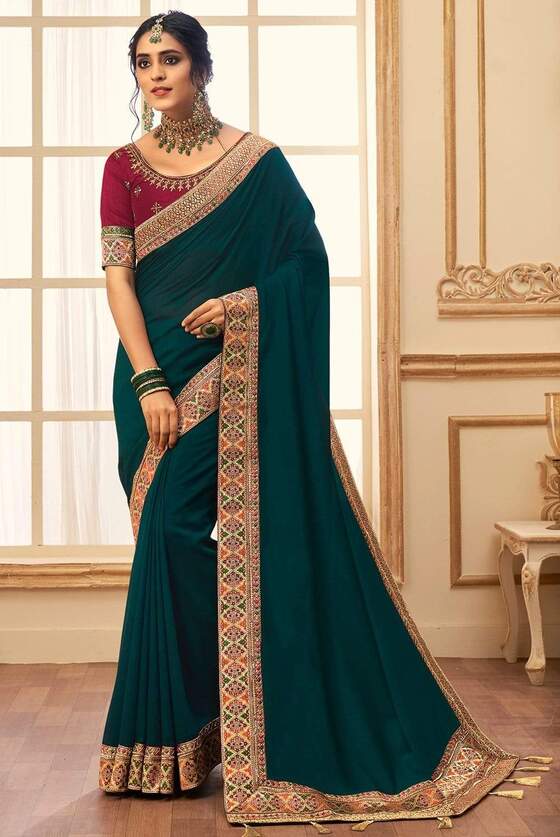 Teal Blue South Silk Saree