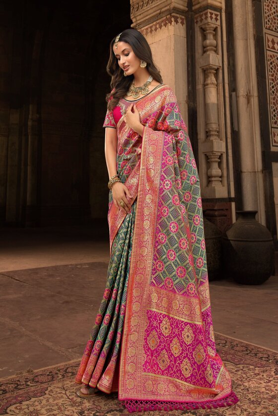 Sage Green Banarasi Patola Saree with Meena work