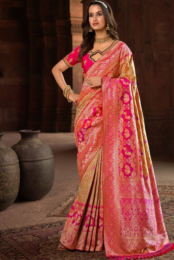 Light Gold Banarasi Patola Saree with Meenakaari