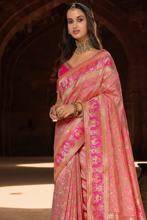 Flamingo Pink Banarasi Patola Saree