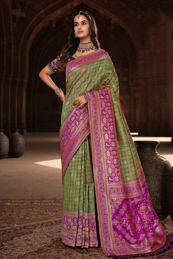 Mehendi Green Woven Banarasi Patola Silk Saree